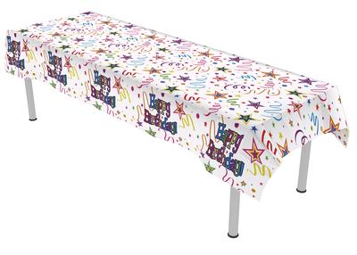 Ribbons and Stars Colourfast Plastic Table Cover 137cm x 2.6m 1pc - Partyware